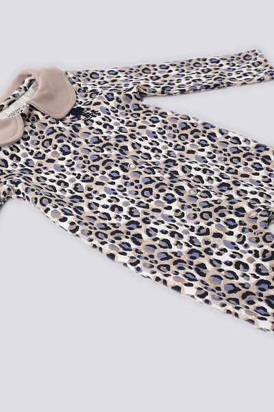 U.S. Polo Assn. US Polo Assn Cream Leopard Pattern Front Snap Detail Baby Jumpsuit