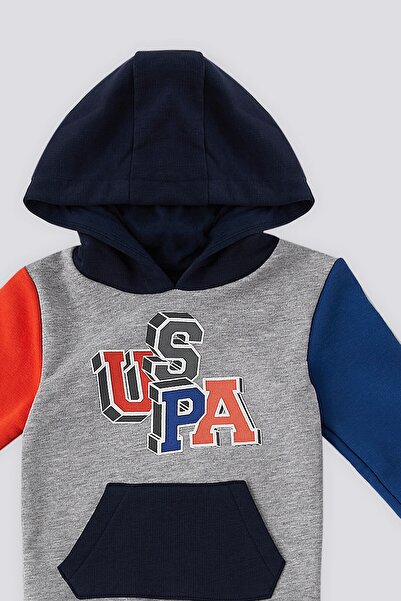 U.S. Polo Assn. U.S. Polo Assn Gray Melange Kangaroo Pocket Hooded Baby Set of 2