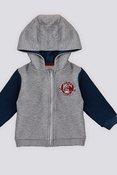U.S. Polo Assn. U.S. Polo Assn Gray Melange Zippered Baby 3 Piece Set