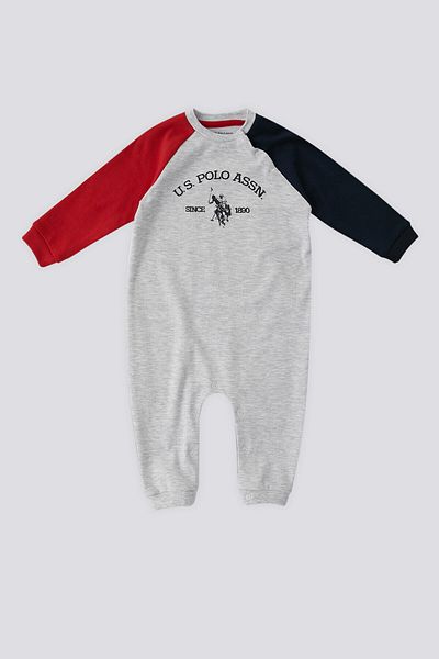U.S. Polo Assn. U.S. Polo Assn Snow Melange Garnished Sleeve Detail Baby Jumpsuit