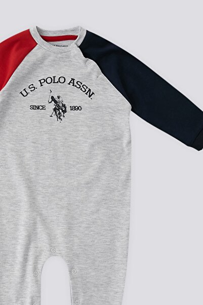 U.S. Polo Assn. U.S. Polo Assn Snow Melange Garnished Sleeve Detail Baby Jumpsuit