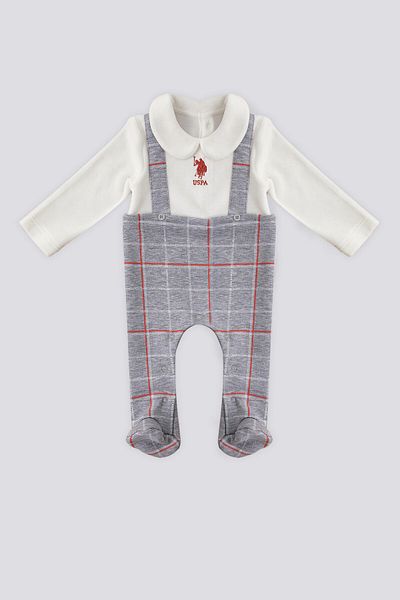 U.S. Polo Assn. U.S. Polo Assn Grey Melange Velvet Baby Jumpsuit