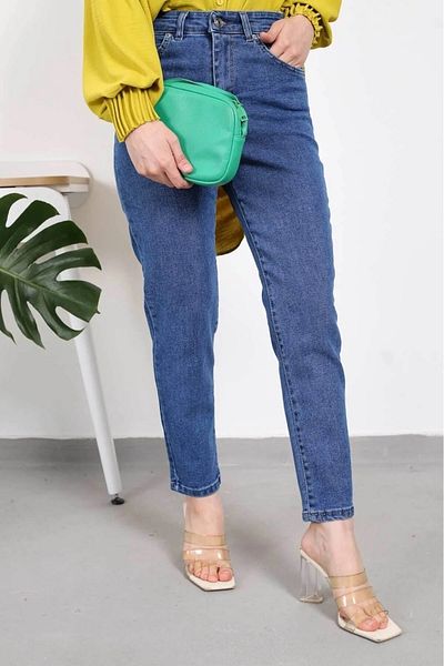 TugsatTasarTekstil Pantaloni de damă cu talie înaltă, blugi Mom Jeans