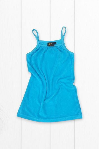 MY STAR HOME Turquoise Thin Straps Cotton Terry Dress for Girl