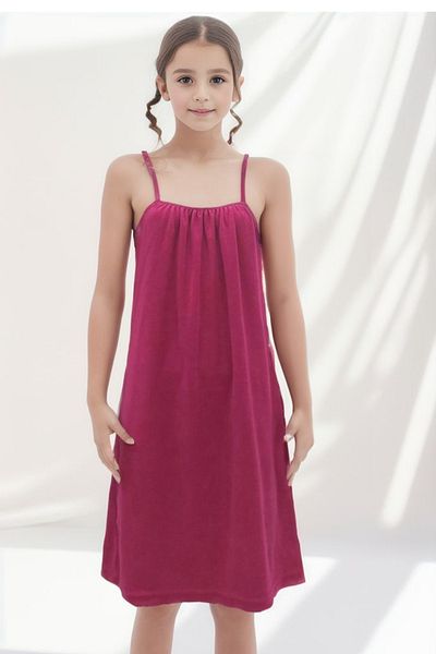MY STAR HOME Fuchsia Thin Strap Cotton Terry Dress for Girl