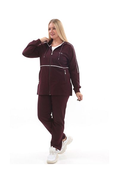 WND SPORT Hooded Stone Detailed Embroidered Classic Leg WND Women's Plus Size Tracksuit Set