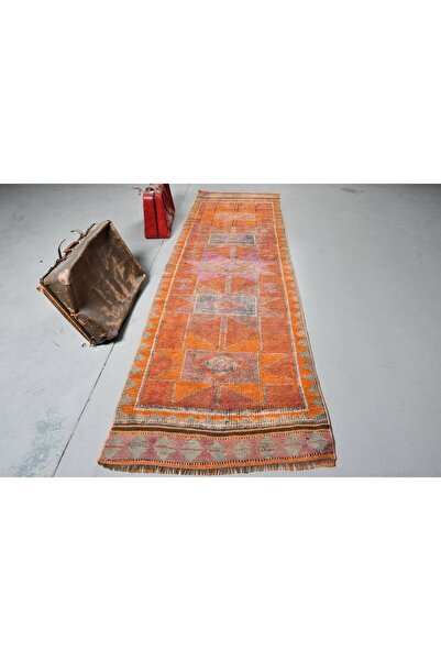 Kayra Export Nostaljik Halı, Turuncu Yatak odası Halı, Uşak Halı, 97x327 cm Y...