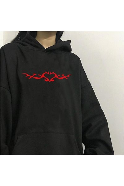 Touz Moda dompuleri fashion Clawed Heart με στάμπα μαύρο Unisex Oversize φούτερ με κουκούλα
