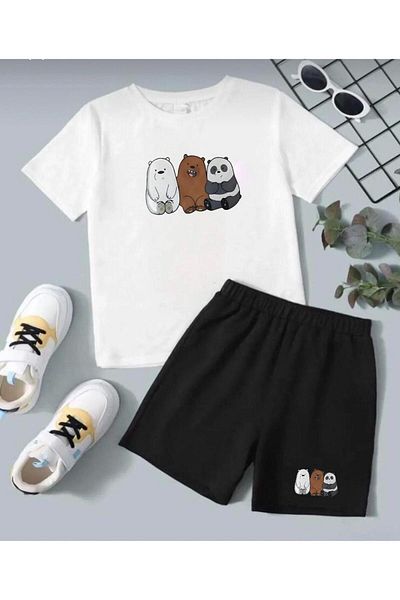 MODERNİZE KIDS GIRL / BOY PANDALS PRINTED BOTTOM SHORTS SET