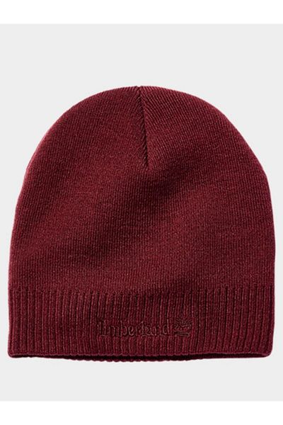 Timberland Мъжка плетена шапка с лого, бордо, червена барета Tb0a1egxı301