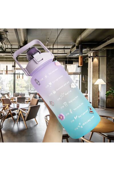 Comprox Motivational Water Bottle with Straw and Sticker Water Bottle 2000ml (2LT) BPA Free Sports Gym