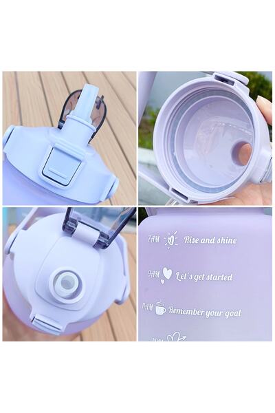 Comprox Motivational Water Bottle with Straw and Sticker Water Bottle 2000ml (2LT) BPA Free Sports Gym