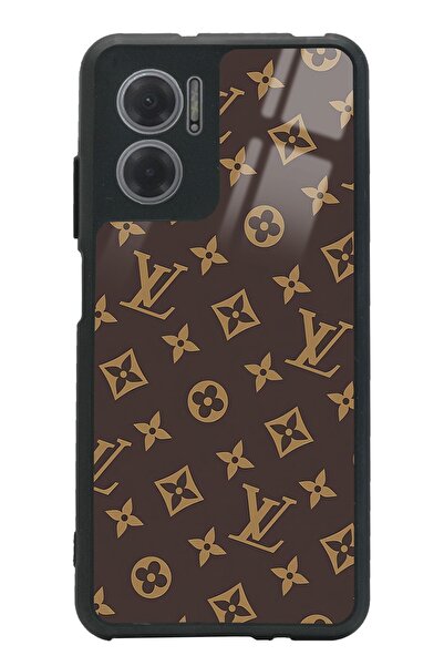 Spoyi Xiaomi Redmi Note 11E Kahverengi LV Tasarımlı Glossy Telefon Kılıfı