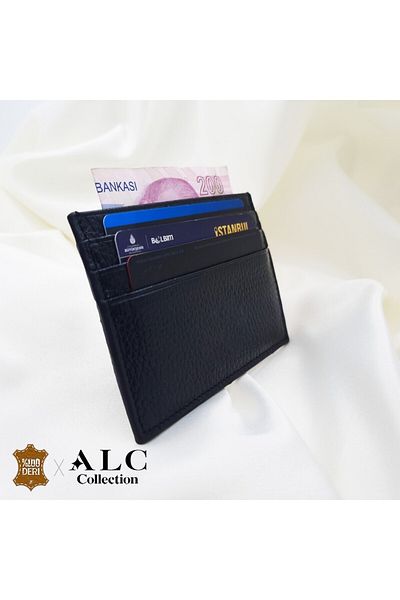 ALC Collection Genuine Leather Shiny Black Thin Classic Unisex Card Holder Wallet