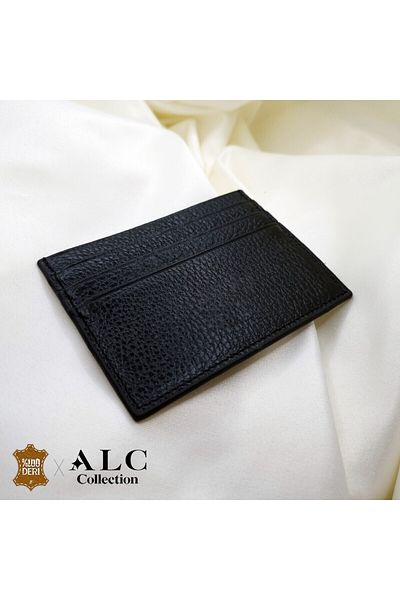 ALC Collection Genuine Leather Shiny Black Thin Classic Unisex Card Holder Wallet