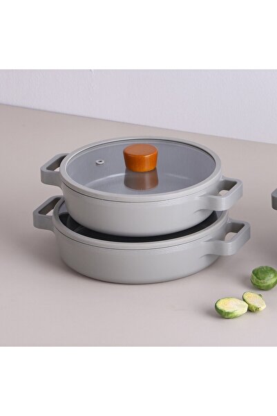 NEOFLAM Fika Aluminum Casting 2-Piece Saucepan Set with Glass Lid Gray 20-22 cm