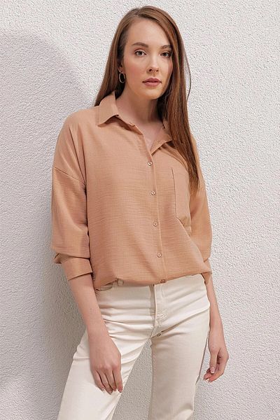 hazelin Дамска риза Ayrobin с един джоб Biscuit Oversize Hzl23s-bd1201531