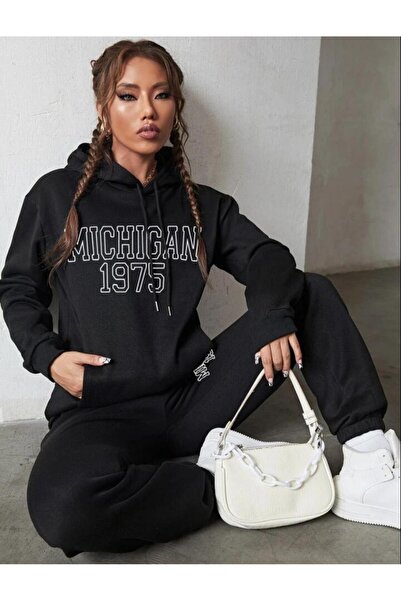 AFROGİYİM Γυναικείο σετ φούτερ με στάμπα Michigan 1975