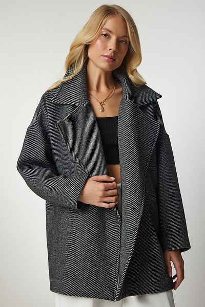 Happiness İstanbul Women's Dark Gray Wool Effect Oversize Cashmere Coat TO00077