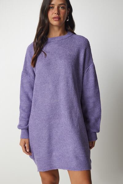 Happiness İstanbul Pulover de damă, liliac, lung, lung, tricotaj BV00099