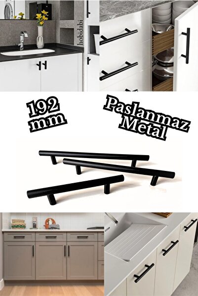 HOBİDABİ 192 Mm Paslanmaz Siyah Kulp Tv Ünitesi Yatak Odası Mobilya Çekmece V...