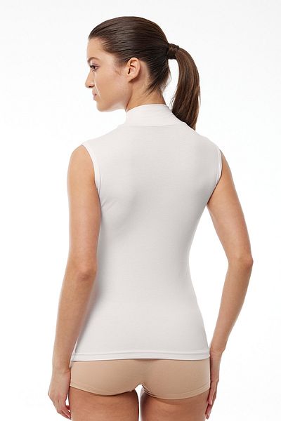 Malabadi Women's Ecru Sleeveless Half Turtleneck Modal Body 1044