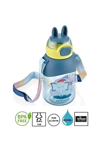 Vagonlife 650ml Dark Blue Neck Strap Water Bottle with Straw and Lockable Lid6975072051080
