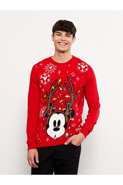 LC Waikiki Crew Neck Long Sleeve Printed Men's Knitwear Sweater