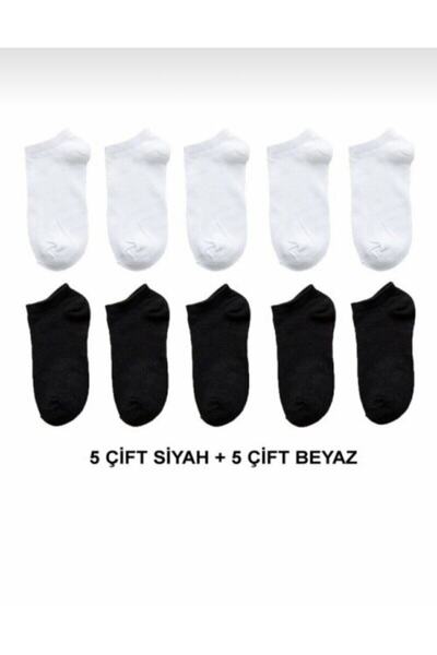 Genel Markalar Unisex 10 Çift Koton Ekonomik Siyah + Beyaz Renk Patik Çorap