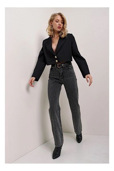 DRC trend Bayer Γυναικείο καπνιστό Lycra Φαρδύ τζιν παντελόνι Anthracite με φαρδύ πόδι