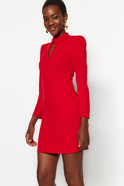 Trendyol Collection Rotes Mini-Gewebtes Kleid - Kragendetail, Twoaw22el0393