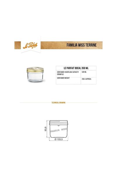 Le Parfait Familia Wiss Glass Jar with Leak Proof Lid 350ml (2 Pieces)