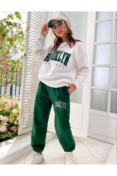 AFROGİYİM Γυναικείο σετ φόρμας Brooklyn New York με στάμπα Oversize Crew Neck
