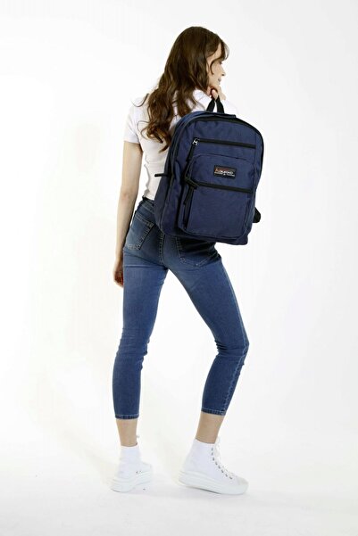 KAUKKO Σχολικό και καθημερινό σακίδιο πλάτης Full Pocket - Navy Blue