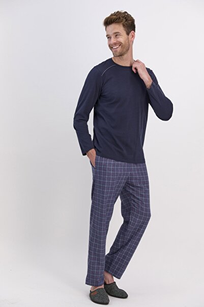 Arnetta Ekoseli Lacivert Erkek Uzun Kol Pijama Takımı