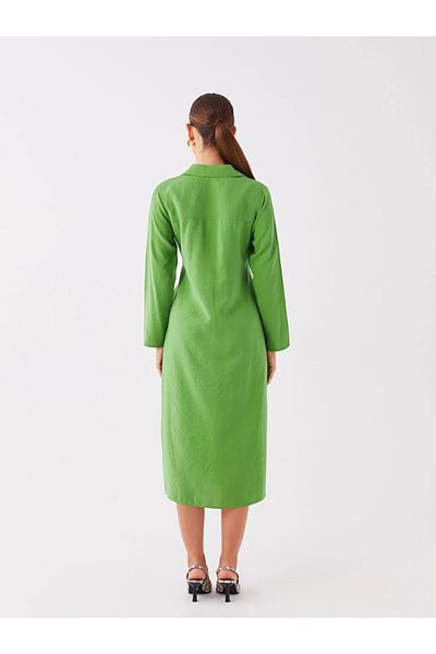LC Waikiki Lcwaikiki Classic Green Plain Long Sleeve Women's Shirt Dress
