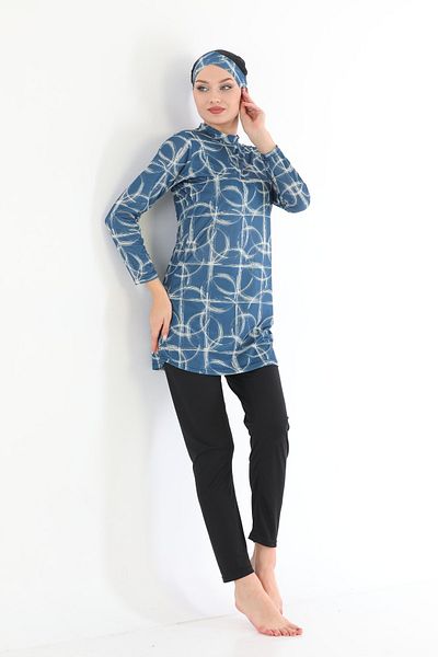 Asgard Tesettür Lycra Patterned Fully Covered Women's Hijab Swimsuit