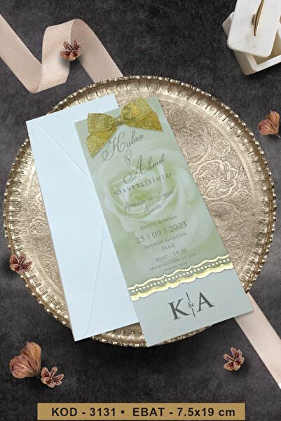 Cem Davetiye Düğün Nişan Nikah Kına Davetiyesi 3131 (100 ADET) Baskı Dahil