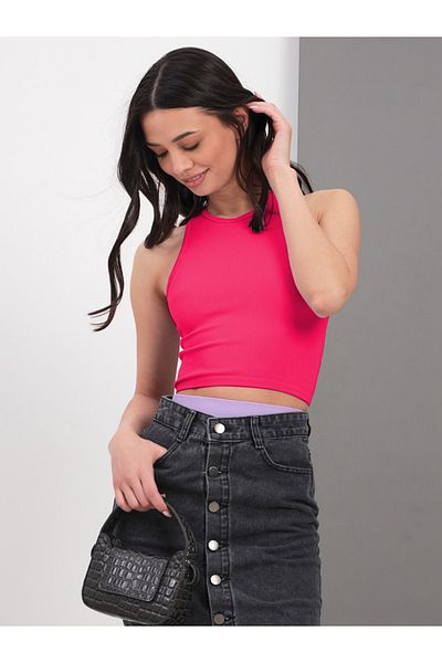 MİSTİRİK Model Murana Model tricotat fără cusături Bustieră fără bretele Model fără cusături Crop Culoare roz