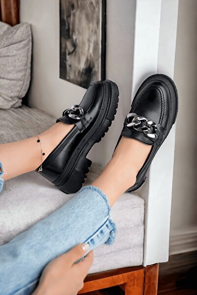 DURUNUN BUTİĞİ Loafer Черни кожени обувки за ежедневна употреба Loafer Дамски обувки