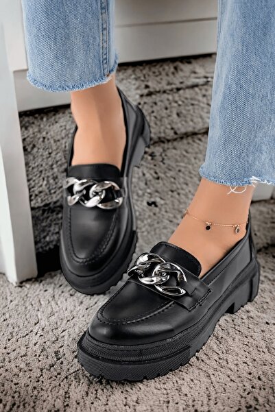 DURUNUN BUTİĞİ Loafer Черни кожени обувки за ежедневна употреба Loafer Дамски обувки