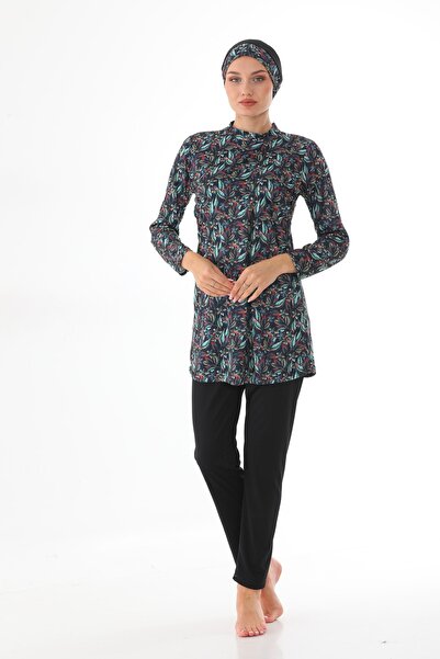 Asgard Tesettür Likralı Desenli Tam Kapalı Kadın Tesettür Mayo