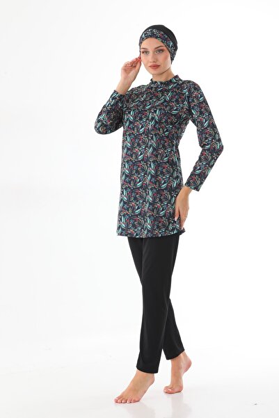 Asgard Tesettür Likralı Desenli Tam Kapalı Kadın Tesettür Mayo