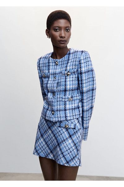 MANGO Woman Fustă mini din tweed în carouri