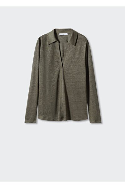 MANGO Woman V Yaka Keten Gömlek