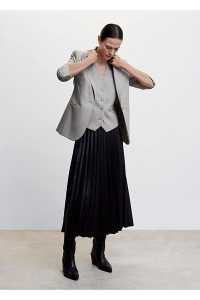 MANGO Woman Leather Look Pleated Skirt