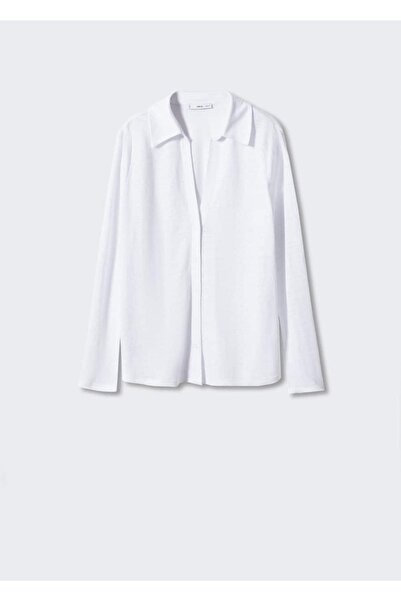 MANGO Woman V Yaka Keten Gömlek