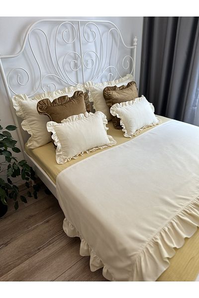 Decamor home Ecru Frilly Bed Runner Σετ μαξιλαριού Σετ Σεντόνι Σεντόνι Διπλό