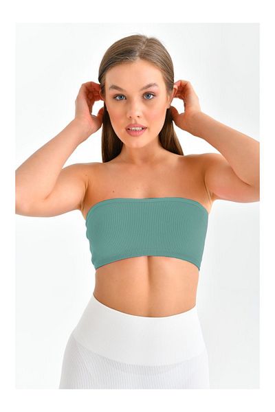 MİSTİRİK Seamless Knitted Model Bustier Strapless Seamless Model Bondeo Gray Blue Color