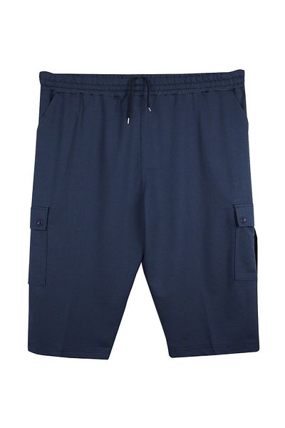 marufshop Men's Large Size Cargo Pocket Combed Cotton Capri Indigo